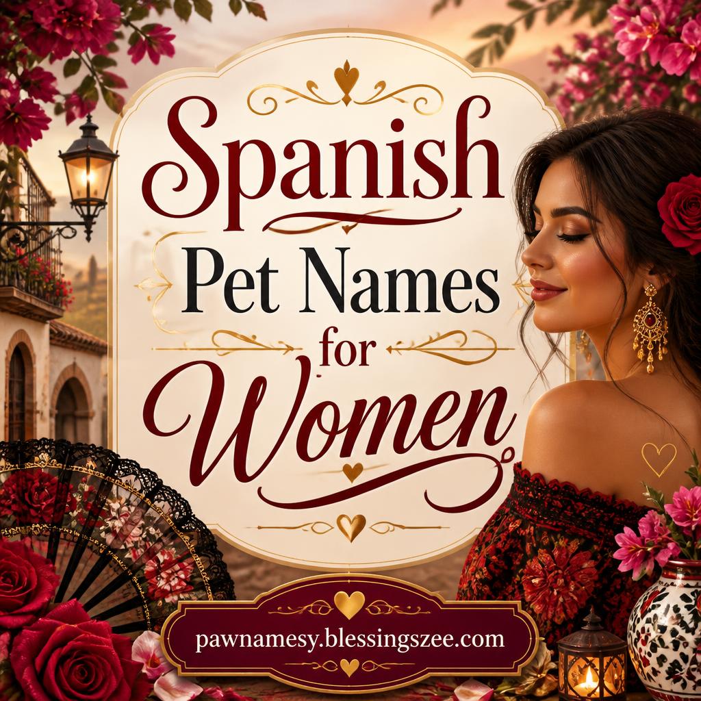 Give me a picture where it should be written “Spanish Pet Names for Women” Beautifully for https://pawnamesy.blessingszee.com/ rich it with unique beautiful images